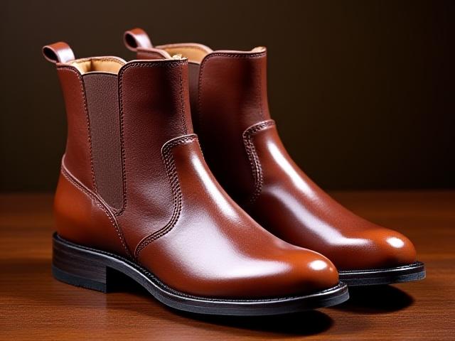 Polished leather boots reflecting light, showcasing deep leather care