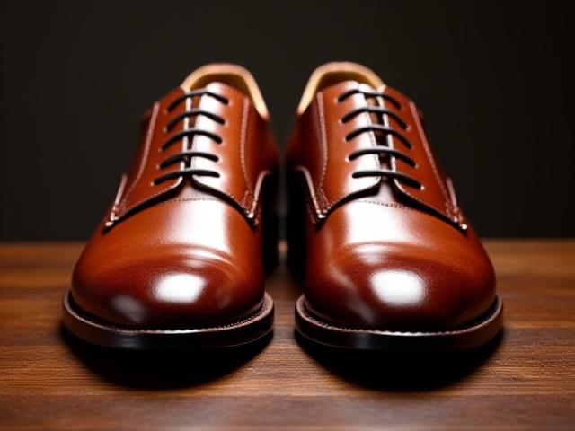 After: Richly polished, conditioned, and revitalized brown leather dress shoes.
