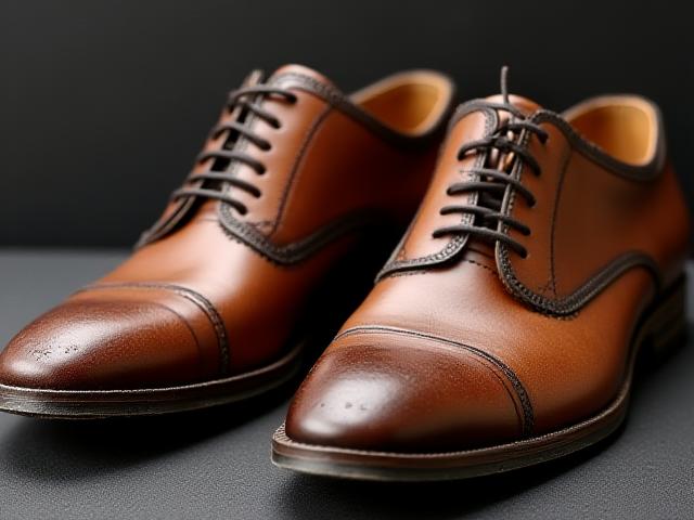 Before: Dull, worn, and creased brown leather dress shoes.