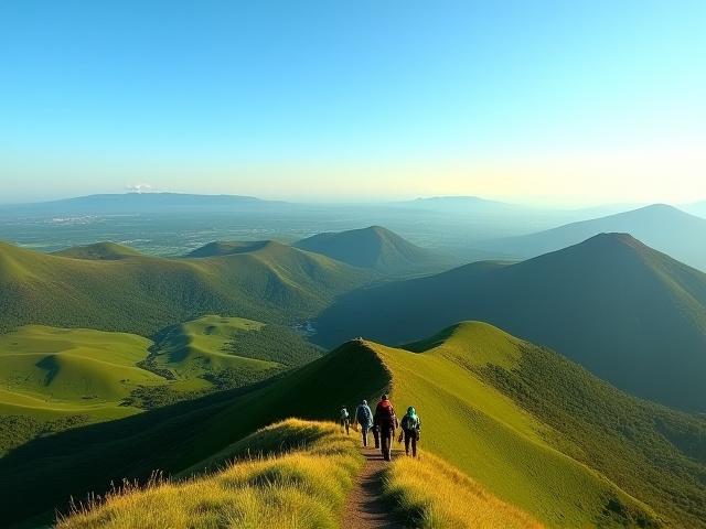 Panorama des Puys avec des randonneurs